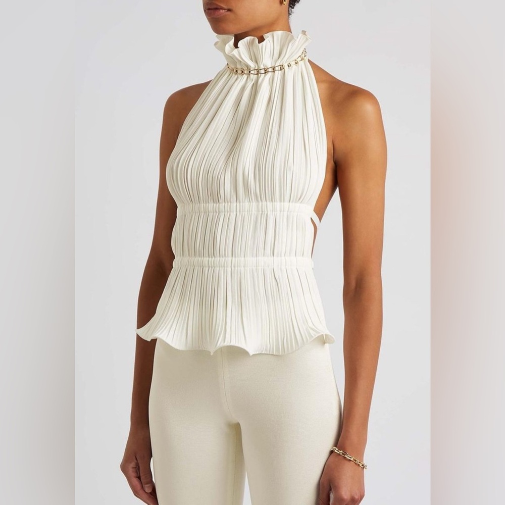 Dion Lee White Halter Top with Gold Chain Detail